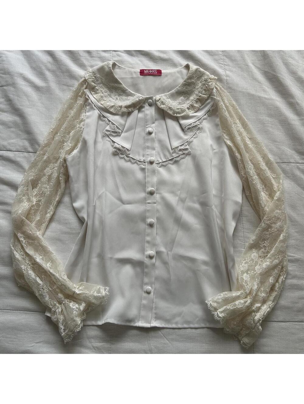 Mars Ivory White Lace Sleeve Ruffle Collar Blouse Small Japan